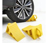 2Pcs Wheel Chocks, Yellow Chocks for Campervan Brake Stoppers Caravan Chock | Heavy Duty Wheel Chocks with Triangular Structure, Anti-Slip Ridged Base Portable Handle for Vehicle Parking Safety