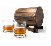 2pcs Whiskey Glass Set With Wooden Barrel Hand Craft Gift For Father's Day Christmas Wedding Boy Frind Man