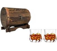 2pcs Whiskey Glass Set With Wooden Barrel Hand Craft Gift For Father's Day Christmas Wedding Boy Frind Man (Barrel Set F)