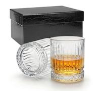 2PCS Whiskey Glasses with Gift Box, 360ml Classic Whisky Tumblers, Whiskey Glasses Elegant Transparent Drinking Tumblers for Scotch Cocktail Rum Cognac Vodka Liqueurs Unique Gift for Men Father's Day
