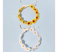 2Pcs White and Yellow Daisy Flower Headband Crown Boho Flower Headband Floral Hair Wreath Boho Headpiece for Bridal Women Girls Hippie Wedding Party Beach Festival