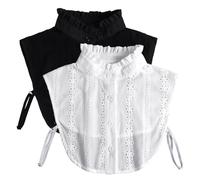 2Pcs White+Black Jacquard Detachable Collar for Women, Elegant False Shirt Collar Inserts, Fake Half Blouse Collars for Sweaters, Dresses, Blouses, Lace Style Faux Collars Women Accessory