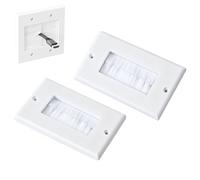 2Pcs White Brush Plate 2 Gang Twin Wall Outlet - Cable Entry Tidy Face Plate & Pass Through Insert for Wires - Finger Plates for Light Switches & Sockets - Acoustic Wall Panel Accessories