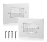 2Pcs White Brushplate Wall Plate, Cable Entry Cover, Wall Mounted Outlet Cable Entry Plates, Brush Faceplate White Brushplate Wall Plate, Cable Management Brush Plate