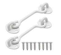 2pcs White Cabin Hooks 6 Inch, Stainless Steel Gate Hook Lock, Solid Barn Door Hook for Door Gate Shed Window Closet with Mounting Screws (6inch)
