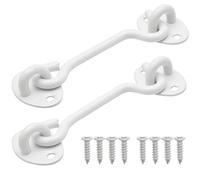 2pcs White Cabin Hooks 8 Inch, Stainless Steel Gate Hook Lock, Solid Barn Door Hook for Door Gate Shed Window Closet with Mounting Screws (8inch)