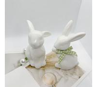 2pcs White Ceramic Bunny Rabbits, Easter Bunny Porcelain, Modern Art Spring Easter Home Decoration for Table, Bowl Shelf, Mantel, Weddings