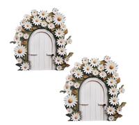 2Pcs White Daisy Frame Fairy Doors - Tree Stump Decor, Fairy Door and Windows for Trees Glow in The Dark Fairies Doors Miniature Garden Accessories for Wall Trees Garden Outdoor Decor with Stump
