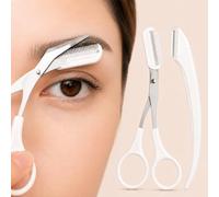 2PCS White Eyebrow Trimmer Set with Comb Scissors and Razor, Stainless Steel Brow Grooming Tool for Precision Eyebrow Shaping and Facial Hair Removal