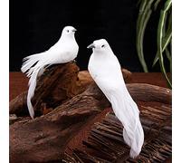 2pcs White Feather Artificial Foam Feather Doves Lover Peace Doves Bird Home Decor Clip Pigeon Toy for DIY Ornaments Garden Wedding Décor