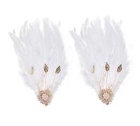 2Pcs White Feather Hair Clips, 1920s Flapper Gatsby Headpiece Pearl Cocktail Hair Accessories