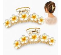 2Pcs White Flower Hair Clips for Thick Hair,Cherry Blossom Floral Claw Clip | Cherry Claw Clips for Women&Girls, Cute Hawaiian Resin Jaw Clips Non-Slip Hair Accessories Set for Summer Holiday Party Daily