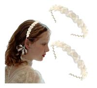 2Pcs White Flower Headband with Faux Pearl Small Tulle Flowers Hair Band for Women and Girls Wedding Hair Accessory Photography Headwear Elegant Pearl Flower Headbands for Bridal (1, 2)