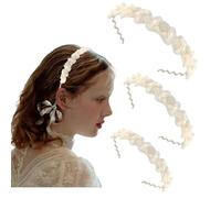 2Pcs White Flower Headband with Faux Pearl Small Tulle Flowers Hair Band for Women and Girls Wedding Hair Accessory Photography Headwear Elegant Pearl Flower Headbands for Bridal (1, 1)
