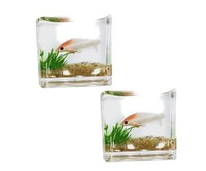 2Pcs White Goldfish Charm of A Mini Tank with This 1:12 Scale Miniature Accessory Square Fish Tank Realistic Glass Decor for Dollhouse Display Captivating Miniature