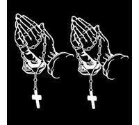 2Pcs White Hands Praying Pearl Jesus Car Sticker, Personalized Rosary Car Sticker, Waterproof Christ Decal Stickers for Laptop Motorcycle Door Wall Automotive Decoration Stickers