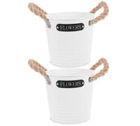 2pcs White Iron Bucket Vase for Cut Flowers and Artificial Plants | Retro Elegant Decor, Bucket-shaped Form, Windowsill Display, Bookstore Centerpiece, Floral Design Use