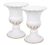 2pcs White Iron Memorial Vase for Graves, Sturdy Ground-set Holder
