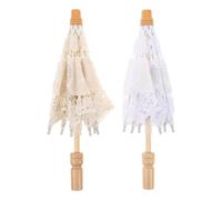 2pcs White Lace Parasol Umbrella for Wedding Photography Prop, 12x10 | Wood and Lace Construction, Soft Light Diffusion, Easy to Carry, Vintage Romantic Style for Bridal Images