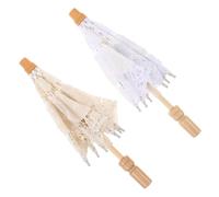 2pcs White Lace Photography Umbrella for Wedding Photoshoots, Wooden | Vintage Romantic Prop, Soft Light Diffusion, Lightweight Carry, Bride Accessory for Images and Studio Use