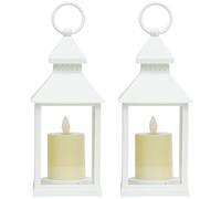 2Pcs White Lanterns, 9x4 Inch LED Battery Operated Lantern with Handle & Candle Shape, Decorative & Safe for Indoor, Outdoor