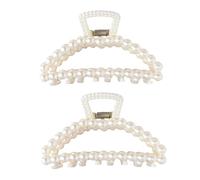 2Pcs White Large Hair Clip for Thick Hair, Girls Hair Clips Claw,Big Hair Clips Hair Claws for Thin Hair, Faux Pearl Claw Clips,Neutral r Large Jaw