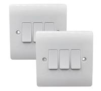 2PCS White Light Switch, 3 Gang 2 Way Light Switch with Screws for Office Garages Schools Home, White Moulded 10A AC100-250V