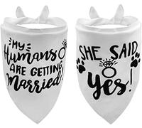 2PCS White My Humans are Getting Married She Said Yes Dog Wedding Engagement Bandana, Dog Bandana Wedding Engagement Announcement Gifts Pet Scarf Accessories for Dog Lovers, Bridal Shower