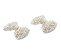2pcs White Pearl Bowknot Clothing Adornment for Leather and Sweaters | Hot Melt Adhesive, Beaded Imitation Pearl Finish, Hole Coverage, Fashion Upcycling, Dinner Party Use