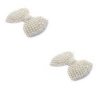 2pcs White Pearl Bowknot Iron on Applique for Shoes and Handbags | Imitation Pearl Trim, Hot Melt Adhesive Backing, Decorative Enhancement, Fashion DIY and Home Upcycling