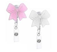 2PCS White Pink Bow Nursing Badge Reel, Cute Retractable Bow Badge Reel | Fun ID Card Badges Holder with Alligator Clip for Nurse Nursing Assistant Teacher Doctor Social Worker Medical Professional