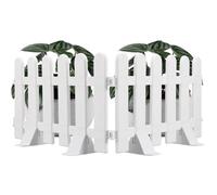 2pcs White Plastic Garden Fence with Bases, Decorative Picket Border | Four Included Supports, Modular Configuration, Smooth Round-Topped Finish, Suitable around Flowerpots, Patios and Event Decor