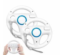 2pcs White Racing Steering Wheel for Wii Remote, Compatible with Mario Kart & GEEKLIN Games