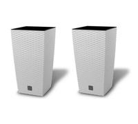2Pcs White Rattan Effect Square Planters 42Cm Indoor Outdoor