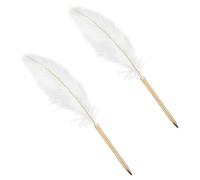 2Pcs White Retro Feather Ballpoint Pen, Exquisite Siganture Pen, Refillable Ballpoint Pen, Wedding Office Business Gift Pens for Signing Artwork Journal Writing Ballpoint Pens and Refills, Ballpoint