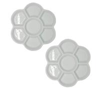 2Pcs White Round Watercolor Paint Palette Tray Water Color Palletes Washable Paint Ceramic Paint Palette Porcelain Watercolor Palette for Watercolor Gouache Acrylic Oil Painting (7-Hole)