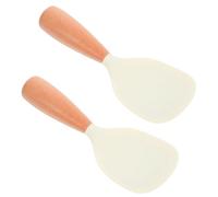 2pcs White Silicone Rice Spoon Paddle with Self Standing Base | Anti Slip Ergonomic Handle, Wooden Balanced Build, Burn Protection, Daily Meal Prep for Home Cooks