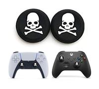 2pcs White Skull & Cross Bones Silicone Rubber Analog Thumb Stick Grip Cover Caps, Compatible with PS5, PS4, Xbox Series S|X & Xbox One Controllers