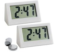 2PCS White Small Travel Digital Clock,Battery Operated Small Digital Clock,LED Dig/ital Desk C/lock,No Tick Electric Alarm Desk C/lock,Battery Cl/ock,Mini Cl/ock for Bedroom Office De/sk Travel
