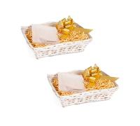 2PCS White Wicker Hampers DIY Gift Basket Hamper Kit Shredded Paper Cello Wrap Pull Bow (Beige)