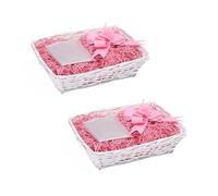 2PCS White Wicker Hampers DIY Gift Basket Hamper Kit Shredded Paper Cello Wrap Pull Bow (Pink)