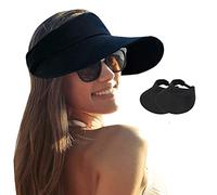 2PCS Wide Brim Sun Visor Hat Women Large UV Protective Golf Beach Cap, Korea Design, 2pcs Black, One Size
