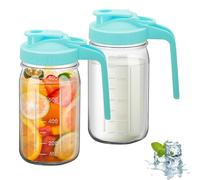 2Pcs Wide Mason Jar Pitcher,32oz Glass Pitcher with Lid Double Leak-proof with Handle Water Jug Wide Mouth Breast Milk Pitchers Fridge Container for Water, Juice (2, Blue)