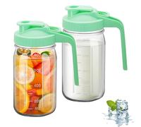 2Pcs Wide Mason Jar Pitcher,32oz Glass Pitcher with Lid Double Leak-proof with Handle Water Jug Wide Mouth Breast Milk Pitchers Fridge Container for Water, Juice (2, Green)