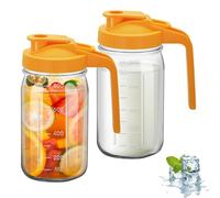 2Pcs Wide Mason Jar Pitcher,32oz Glass Pitcher with Lid Double Leak-proof with Handle Water Jug Wide Mouth Breast Milk Pitchers Fridge Container for Water, Juice (2, Orange)