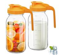 2Pcs Wide Mason Jar Pitcher,64oz Glass Pitcher with Lid Double Leak-proof with Handle Water Jug Wide Mouth Breast Milk Pitchers Fridge Container for Water, Juice (2, Orange)