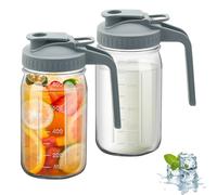 2PCS Wide Mason Jar Pitcher,Glass Pitcher with Lid Double Leak-proof with Handle Water Jug Wide Mouth Breast Milk Fridge Container for Water, Juice (2, Gray, 32 OZ)
