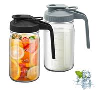 2PCS Wide Mason Jar Pitcher,Glass Pitcher with Lid Double Leak-proof with Handle Water Jug Wide Mouth Breast Milk Fridge Container for Water, Juice (2, Black & Gray, 32 OZ)