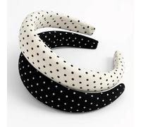 2PCS Wide Polka Dot Headbands - Classic Black and White Retro Design Hair Band - for Women Girls Fashion Inspired Outfits Dressy Occasions Elegant Everyday Style Looks