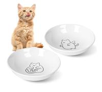2pcs Wide Shallow Cat Bowls,8.5oz Plate Set with Non-Slip Mat,5.7 inch Indoor Ceramic Cats Dish/Dishes Relief of Whisker Fatigue,Microwave and Dishwasher Safe-Fat cat
